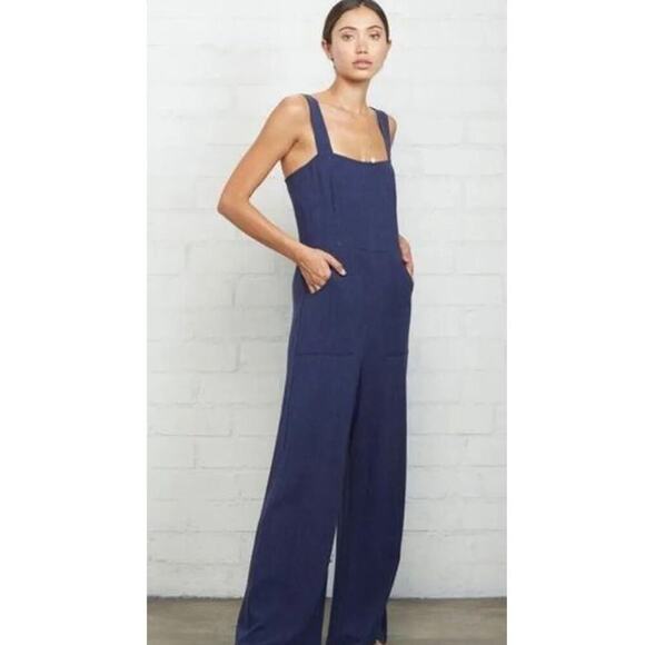 Rachel Pally Dark Blue Linen Alda Square Neck Wide Leg Flare Jumpsuit Size M - Picture 10 of 13